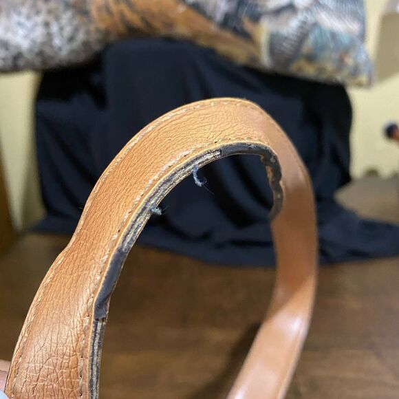 Fossil Shoulderbag Straw Woven Tan Leather Handles Flower Embroidery Raised Bean - Picture 3 of 7